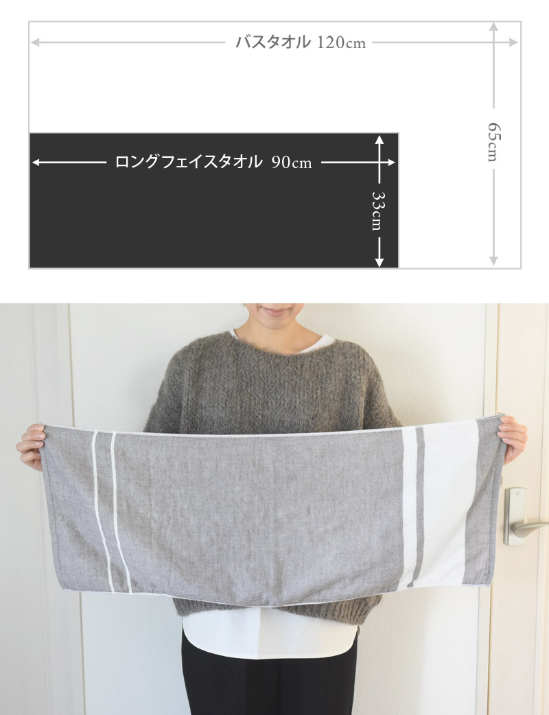 Bon Moment 33 90cm ガーゼパイル ロングフェイスタオル ボーダー ボンモマン アンジェ Web Shop 本店